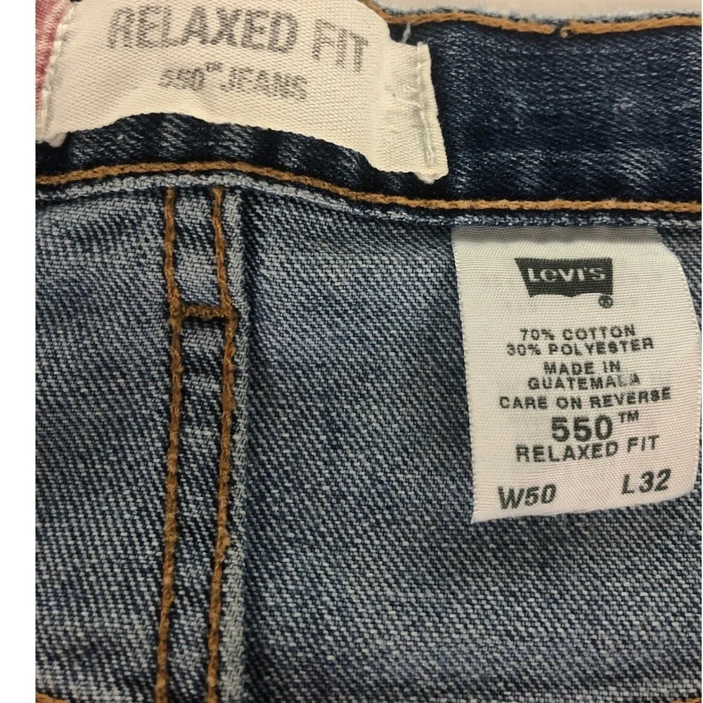 Levi's 550 Mens Jeans Relaxed Fit Blue Denim W50 L32 Workwear Distressed Hem‎